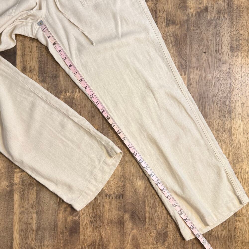 Nicole Miller Linen Pants High Rise Drawstring Summer Resort Cream Women's Large - Picture 7 of 9